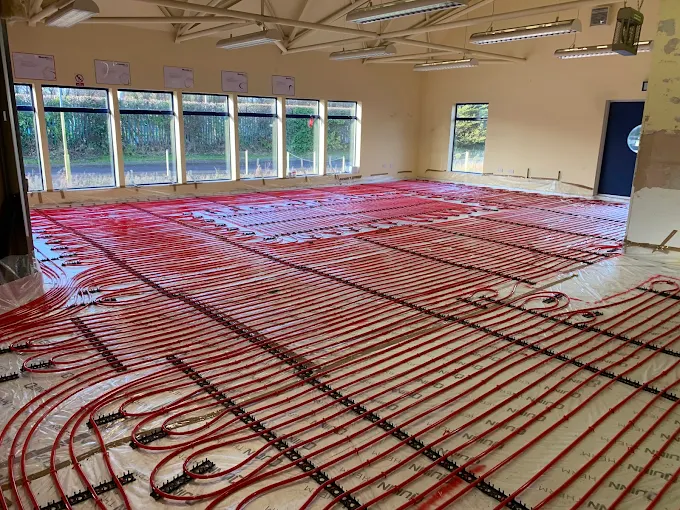 Underfloor heating pipes laid out before screeding